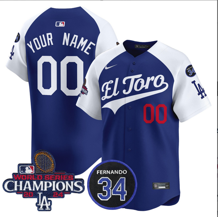 Men MLB Los Angeles Dodgers Custom blue 2024 World Series Champions Patch Cooperstown Jersey 